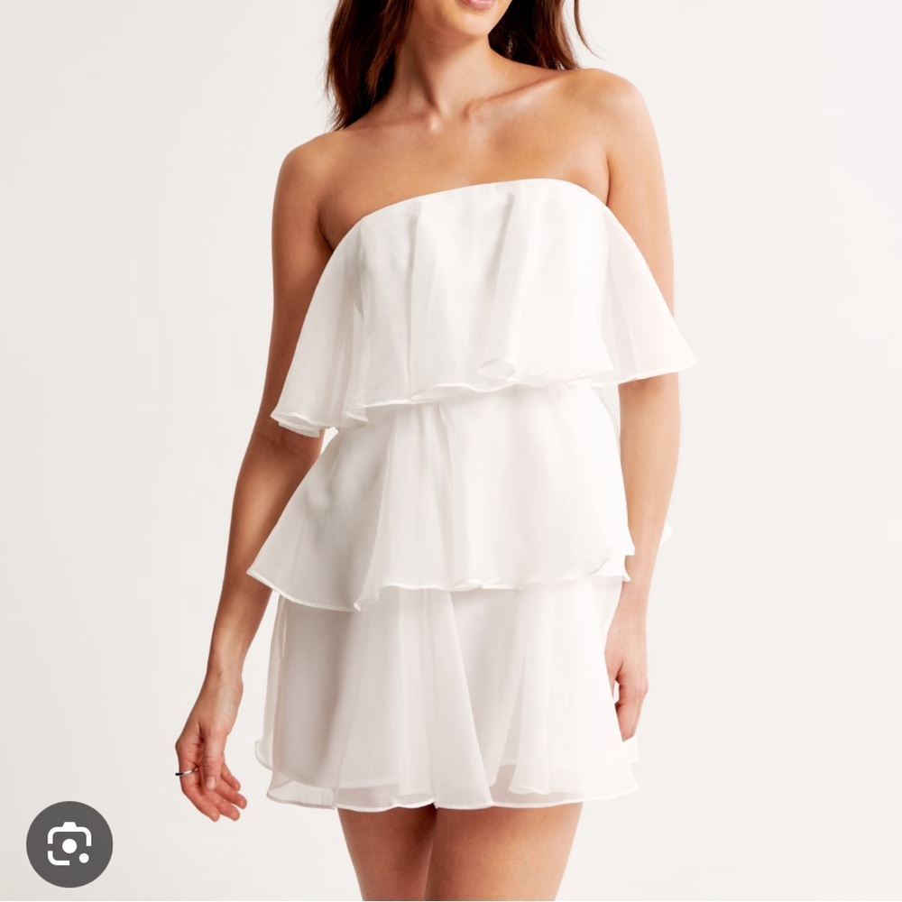 Abercrombie & Fitch White Strapless Tiered Dress